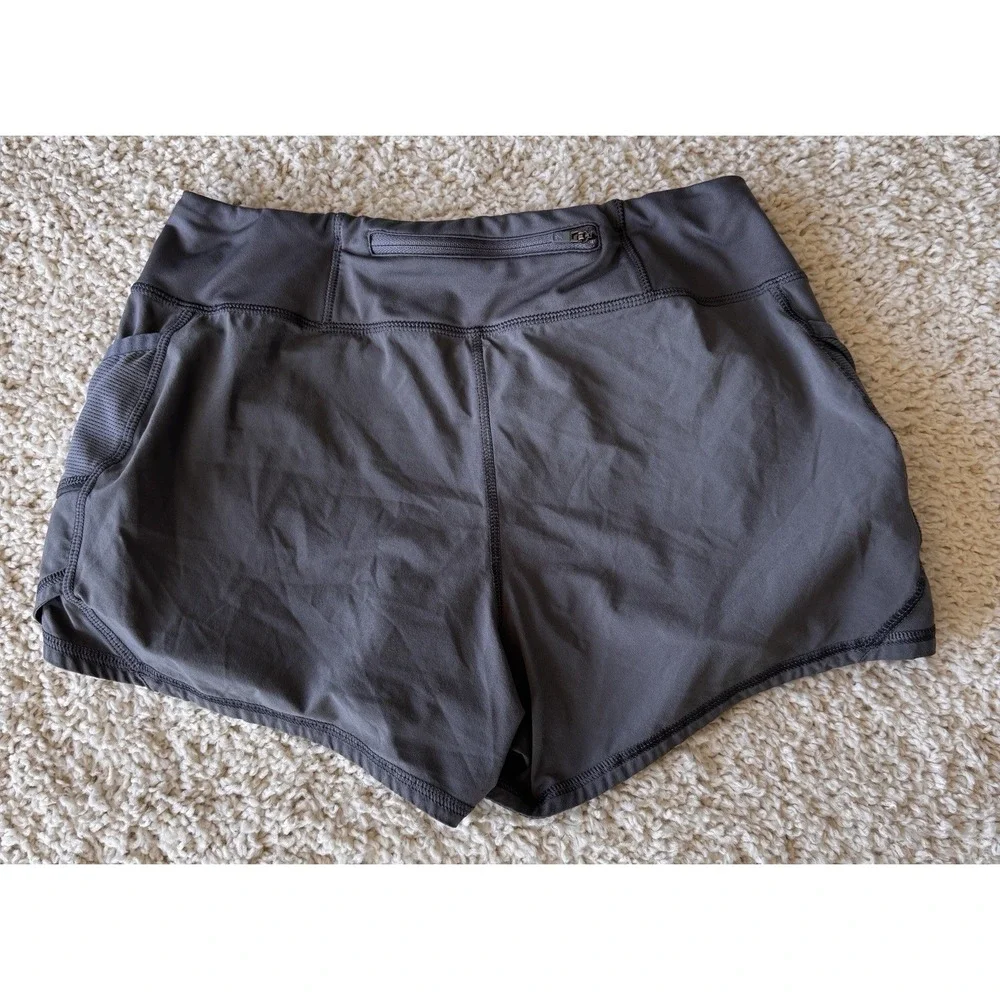 Athleta Running Shorts Women Size S Gray Excellent Back Zip Pocket Mesh Side